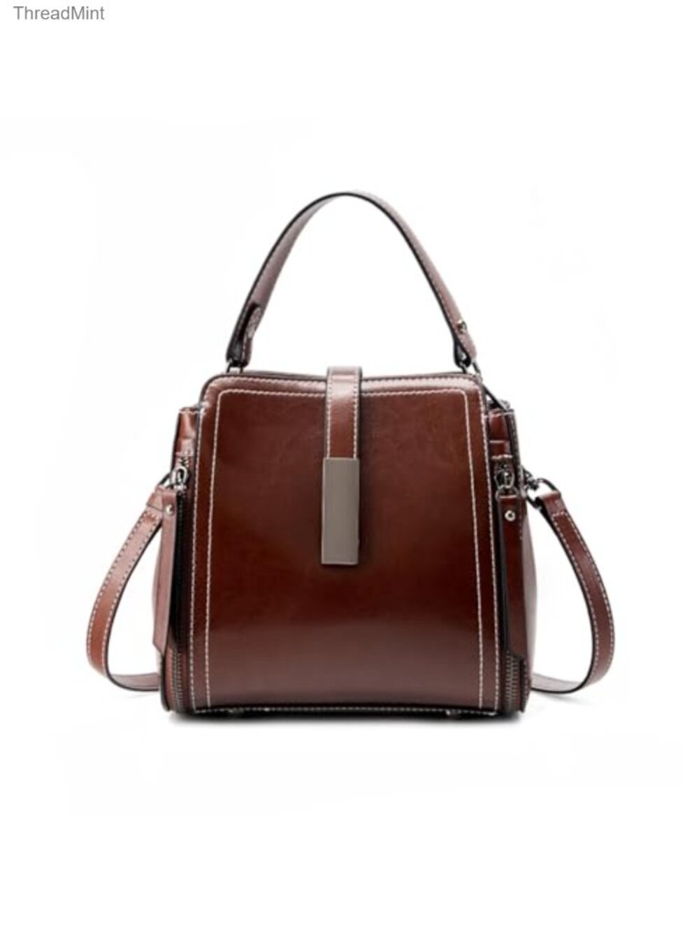 Genuine Leather Women's 3-Way Carry Shoulder Bag with Top Handle & Adjustable